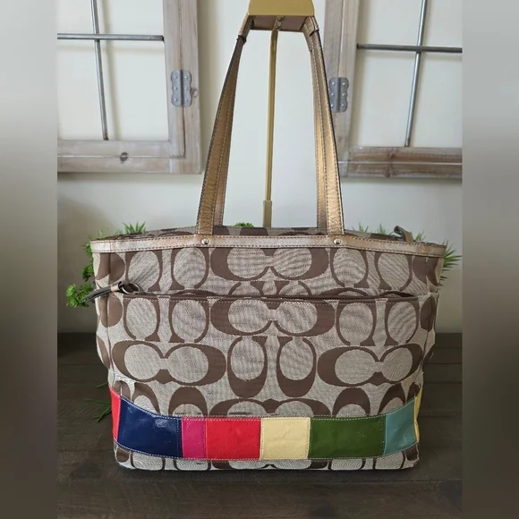 Coach Legacy Stripe Y2K Signature Tote Bag/Diaper/Laptop Bag/Crossbody Strap - Picture 8 of 16